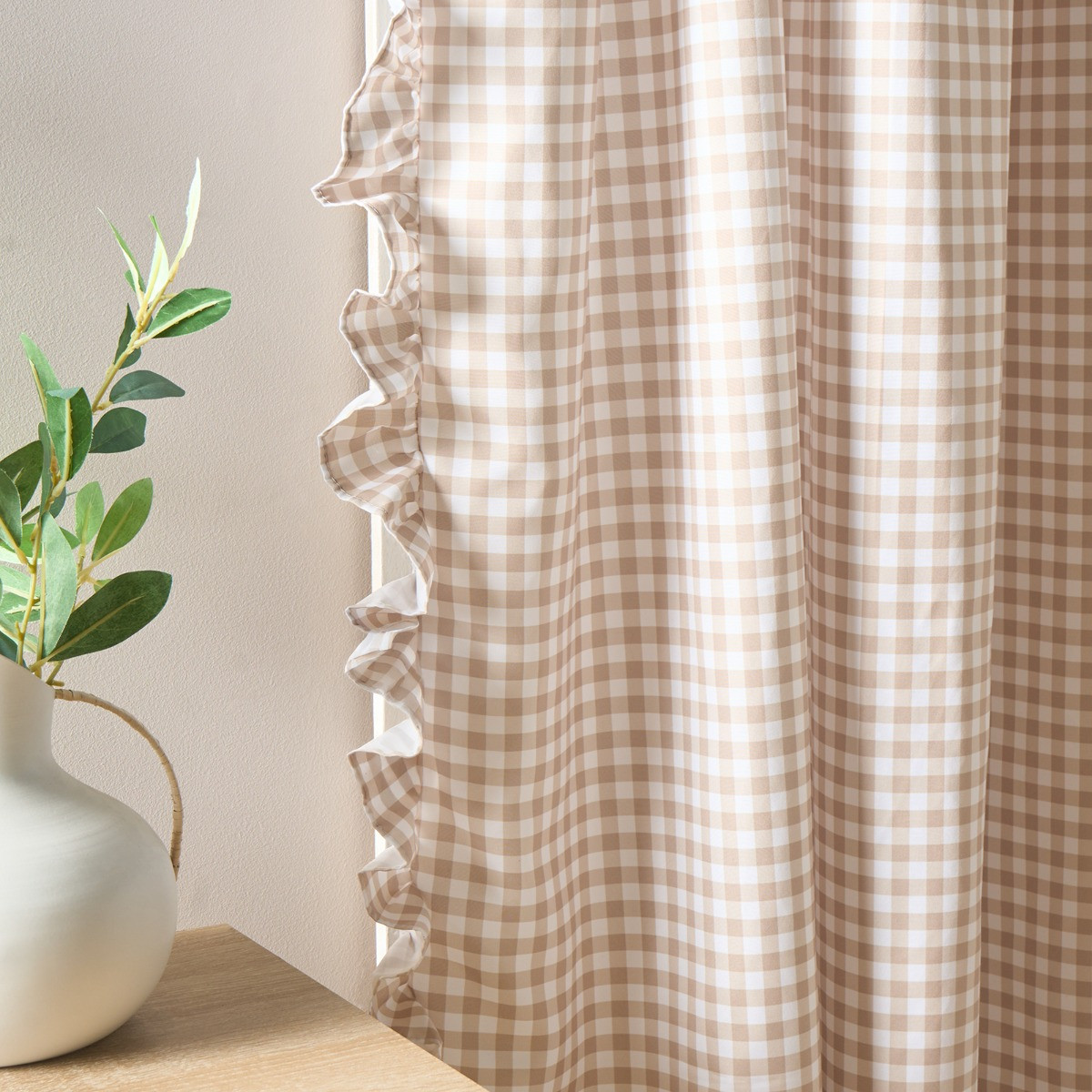 OHS Gingham Frill Voile - Natural>