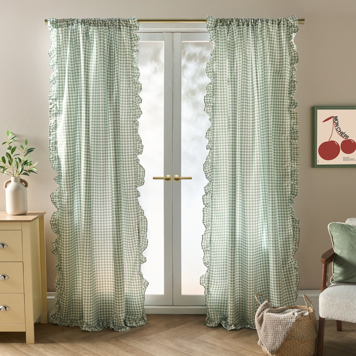 OHS Gingham Frill Voile - Sage>