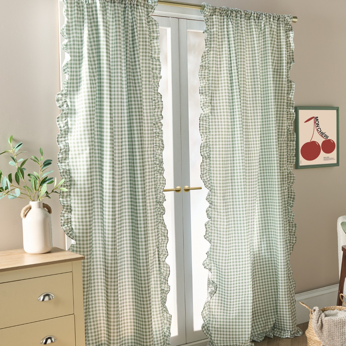 OHS Gingham Frill Voile - Sage>