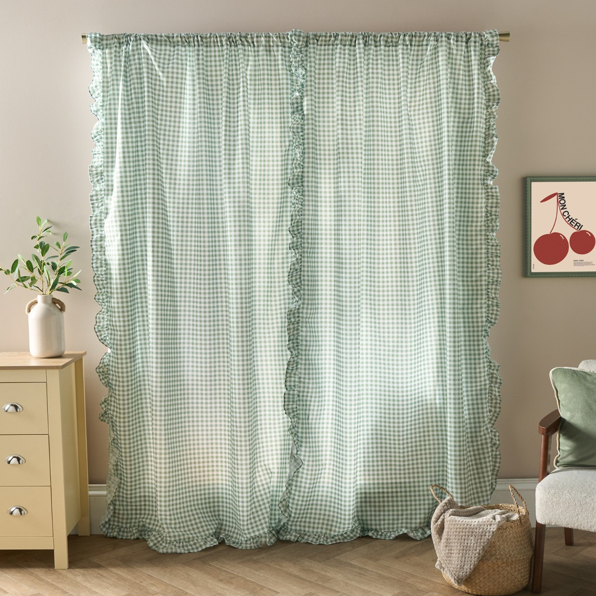 OHS Gingham Frill Voile - Sage>