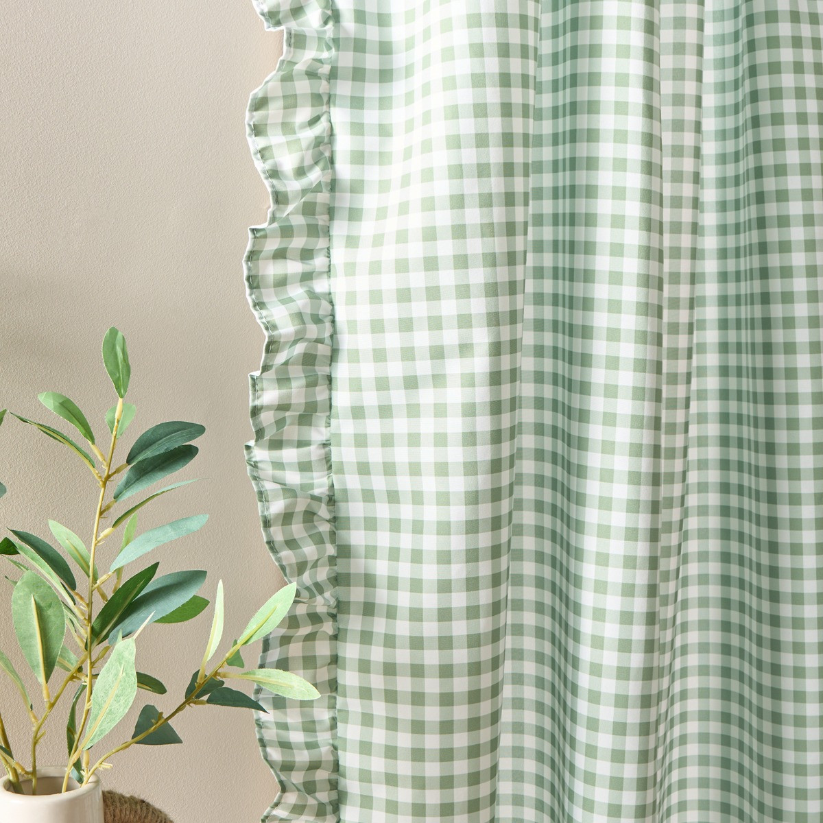 OHS Gingham Frill Voile - Sage>