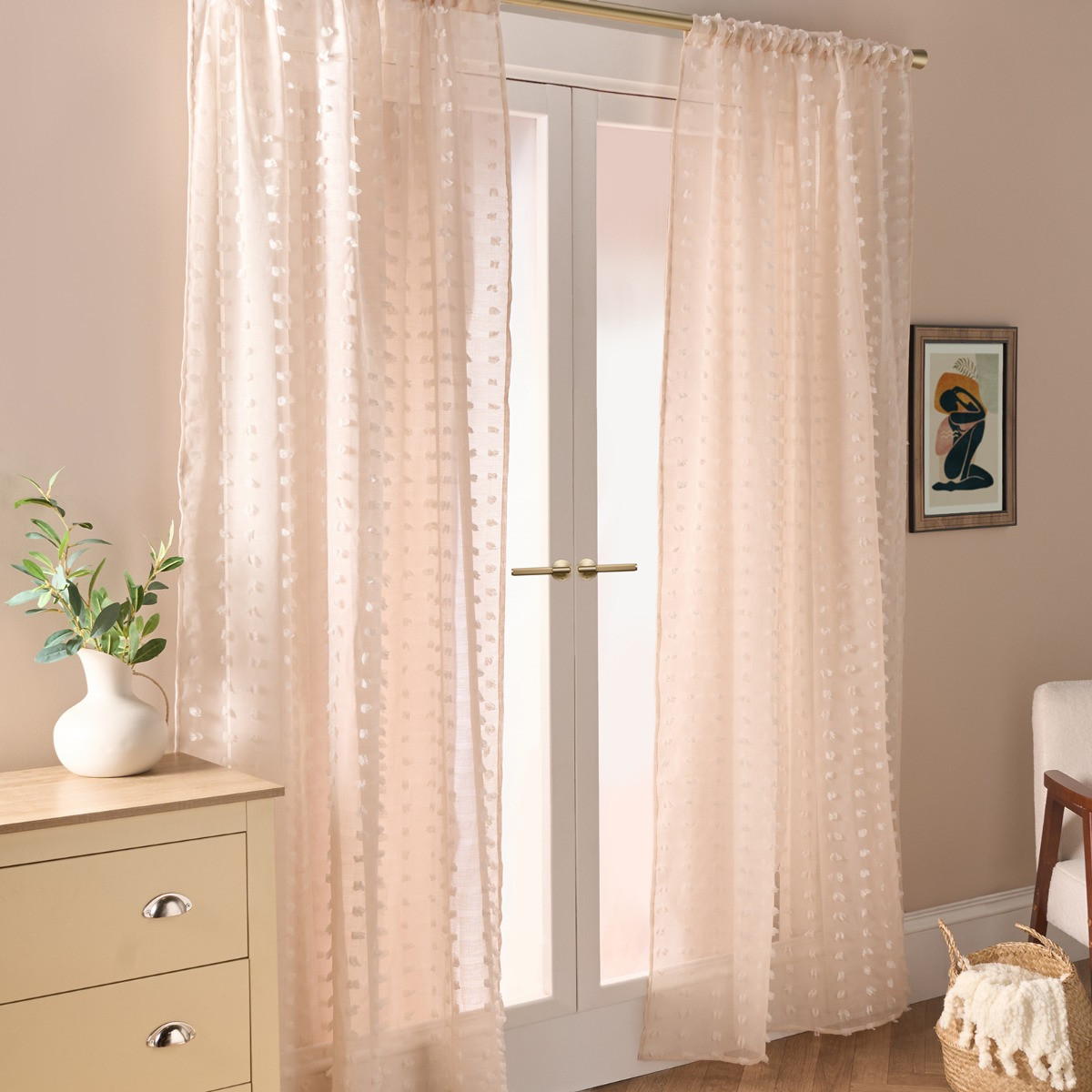 OHS Pompom Tufted Voile Curtains - Natural>