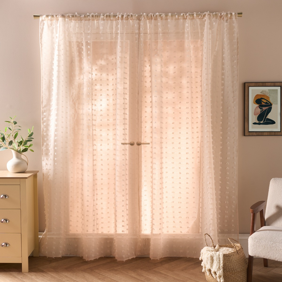 OHS Pompom Tufted Voile Curtains - Natural>