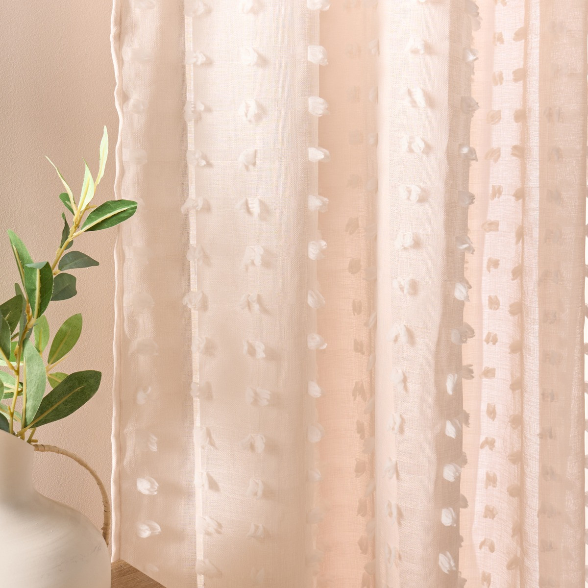 OHS Pompom Tufted Voile Curtains - Natural>
