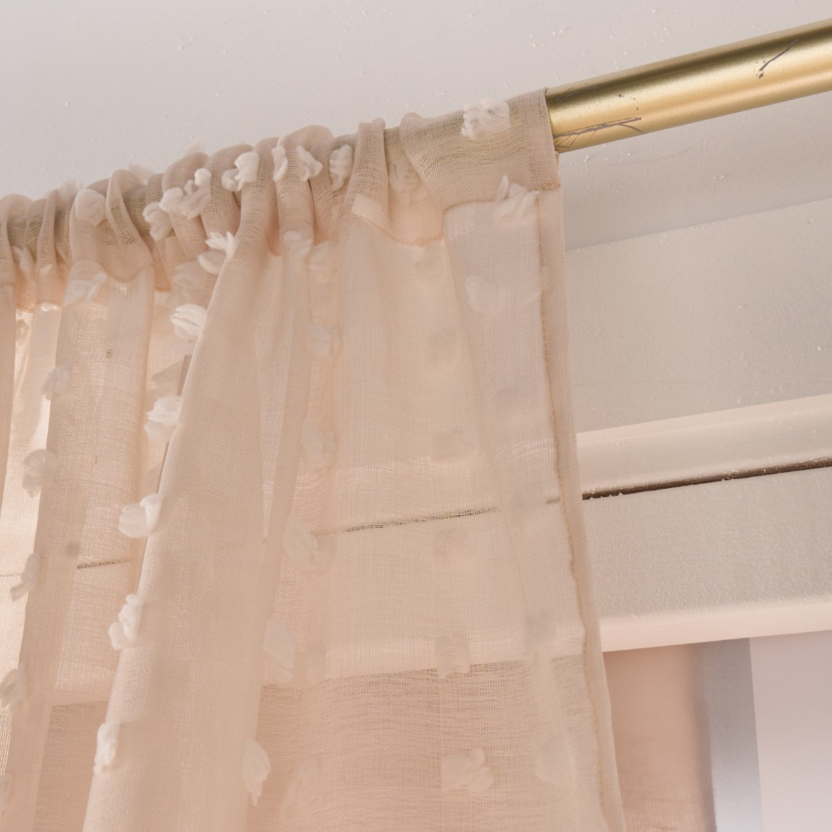 OHS Pompom Tufted Voile Curtains - Natural>
