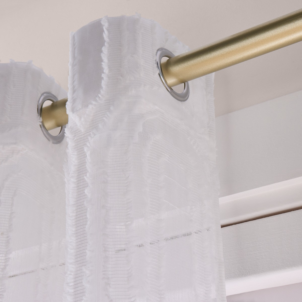 OHS Tufted Arches Voile Curtains - White>