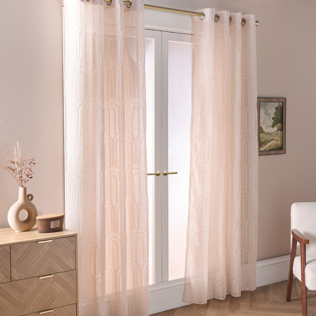 OHS Tufted Arches Voile Curtains - Natural>