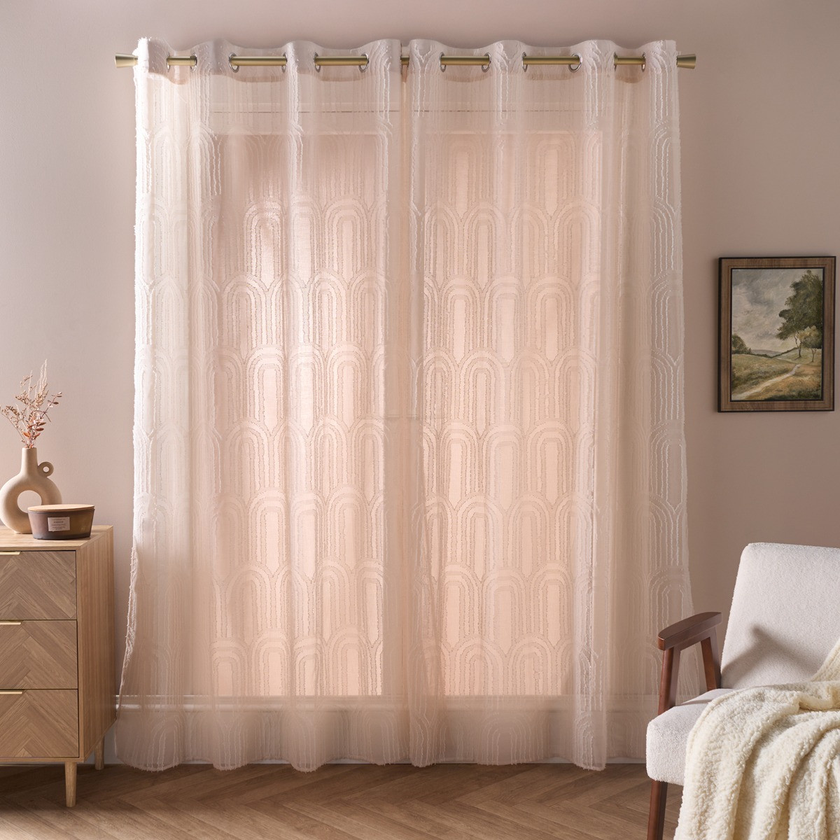 OHS Tufted Arches Voile Curtains - Natural>