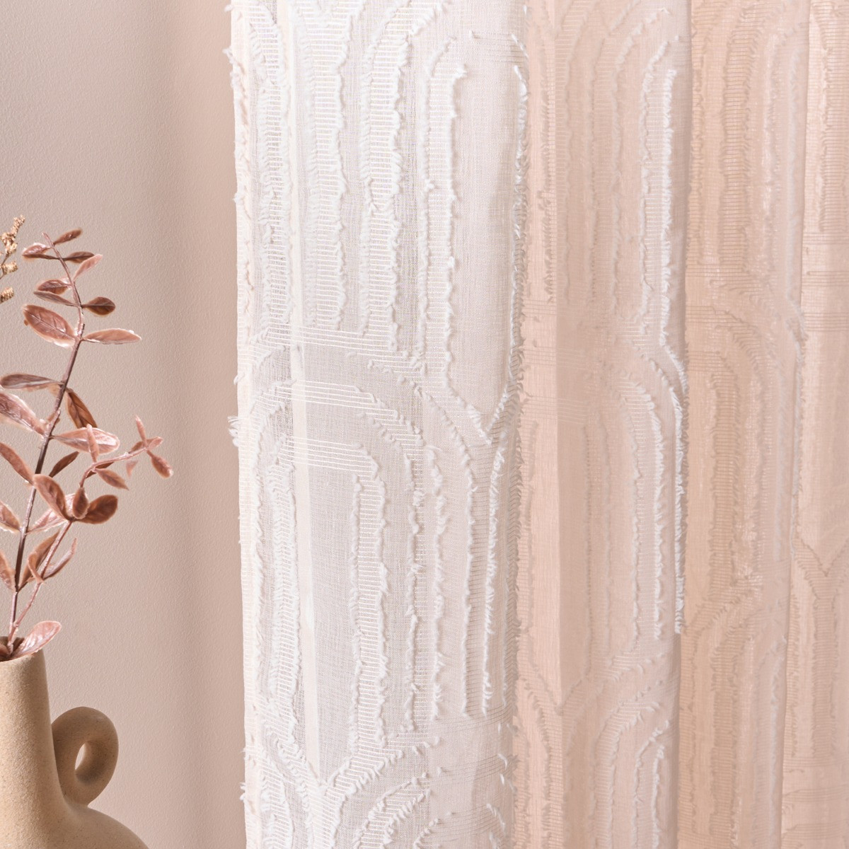 OHS Tufted Arches Voile Curtains - Natural>