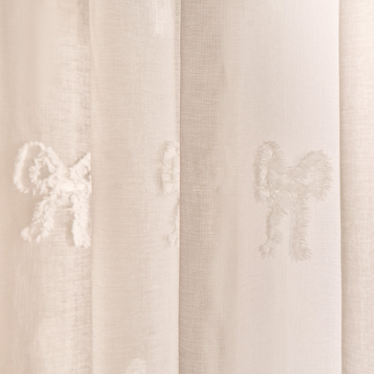 OHS Bows Tufted Voile Curtains - Cream>