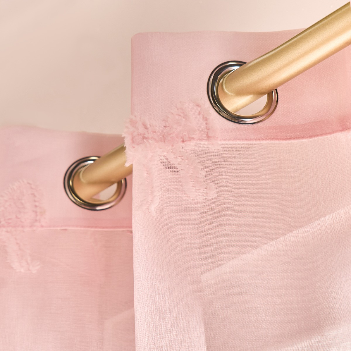 OHS Bows Tufted Voile Curtains - Pink>
