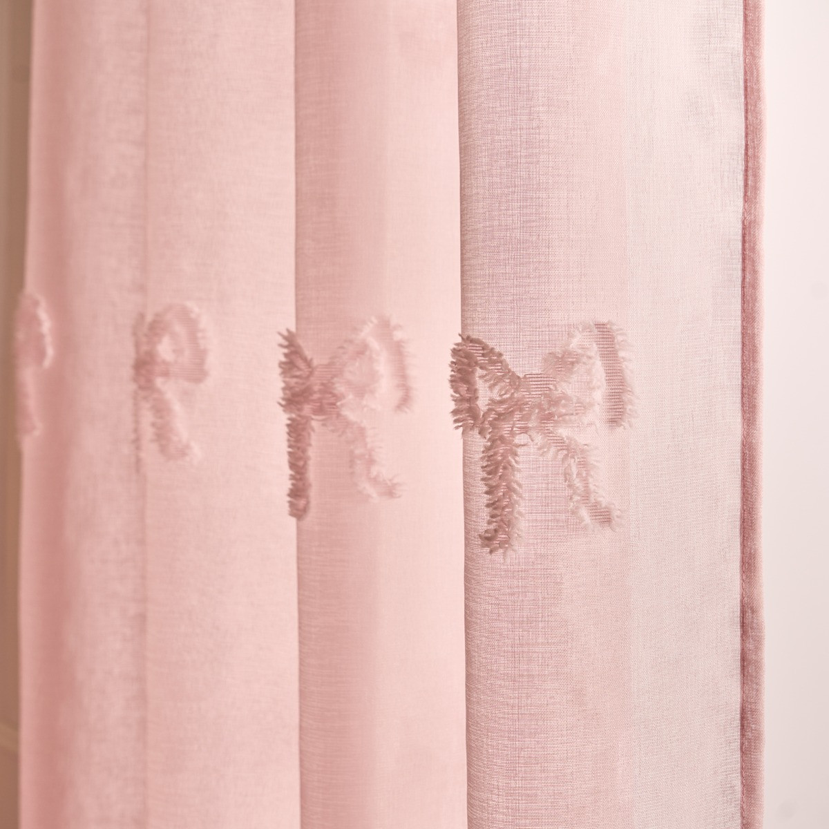 OHS Bows Tufted Voile Curtains - Pink>