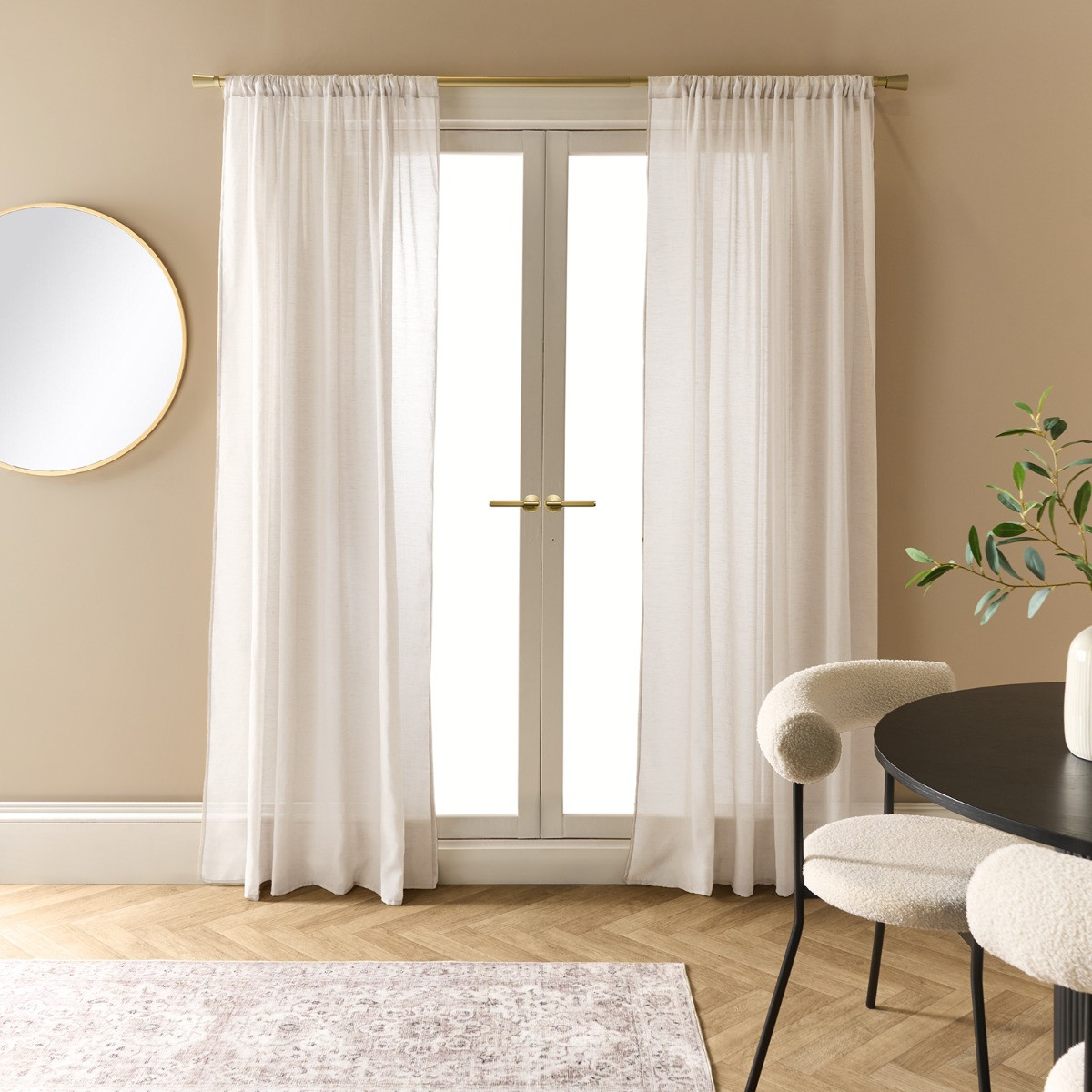 OHS Linen Look Slot Top Voile Curtains (Pair) - Ivory>