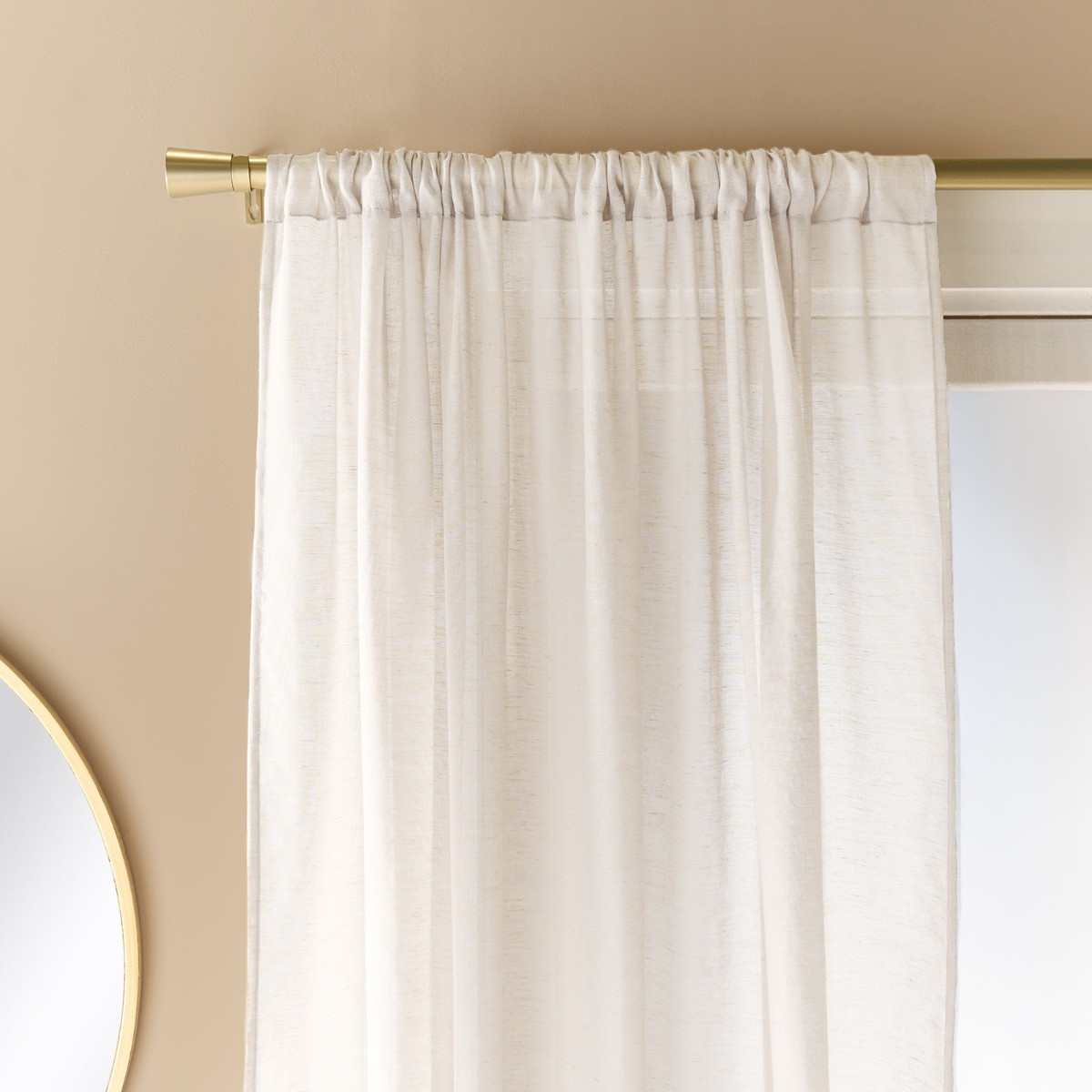 OHS Linen Look Slot Top Voile Curtains (Pair) - Ivory>