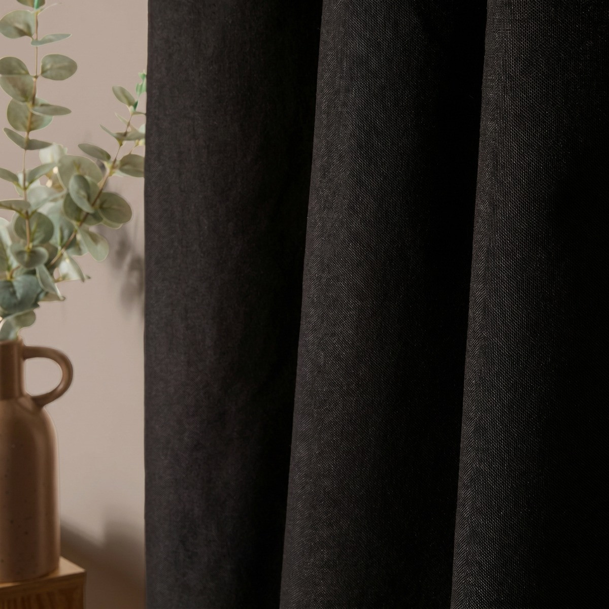 OHS Woven Texture Eyelet Blackout Curtains - Black>