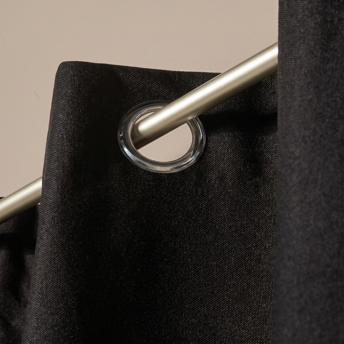 OHS Woven Texture Eyelet Blackout Curtains - Black>