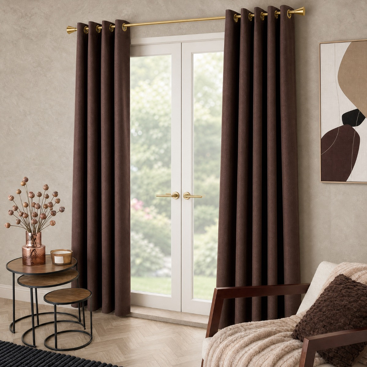 OHS Woven Texture Blackout Curtains - Brown>