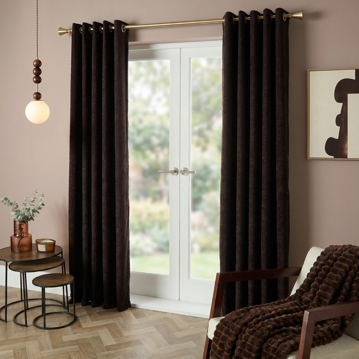 OHS Bouclé Eyelet Blackout Curtains - Brown>