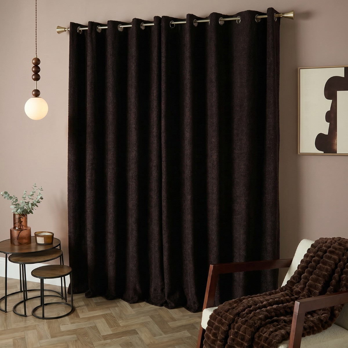 OHS Bouclé Eyelet Blackout Curtains - Brown>