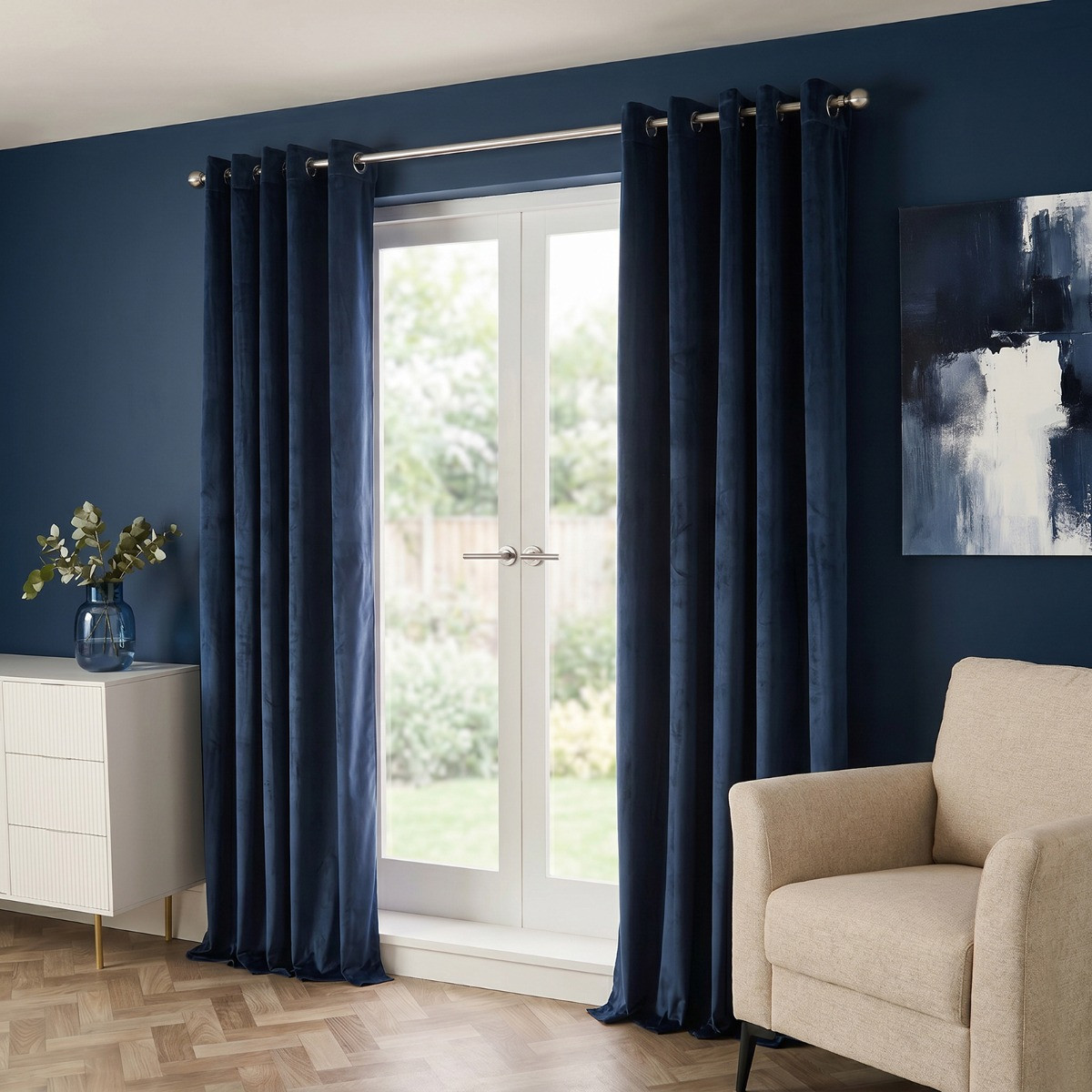 OHS Thermal Velvet Eyelet Curtains - Navy>