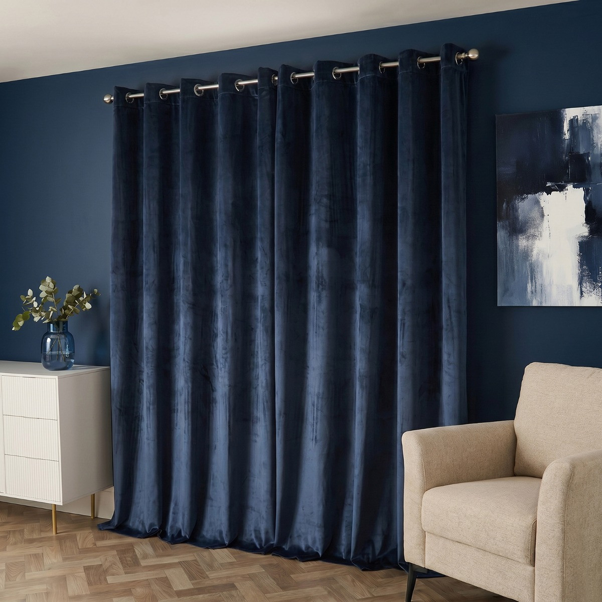 OHS Thermal Velvet Eyelet Curtains - Navy>