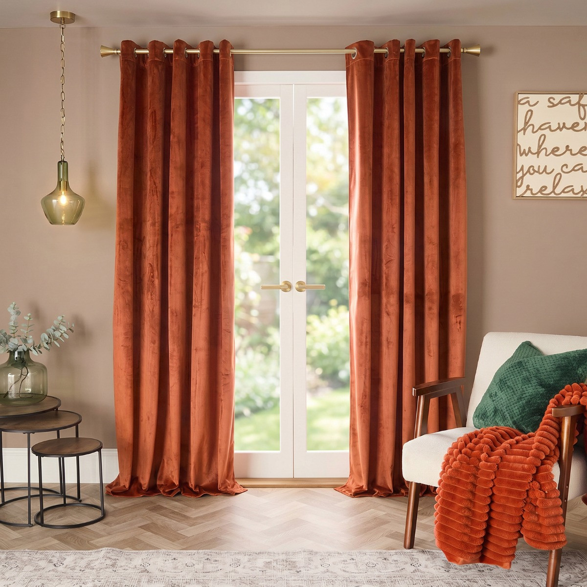 OHS Thermal Velvet Eyelet Curtains - Rust>
