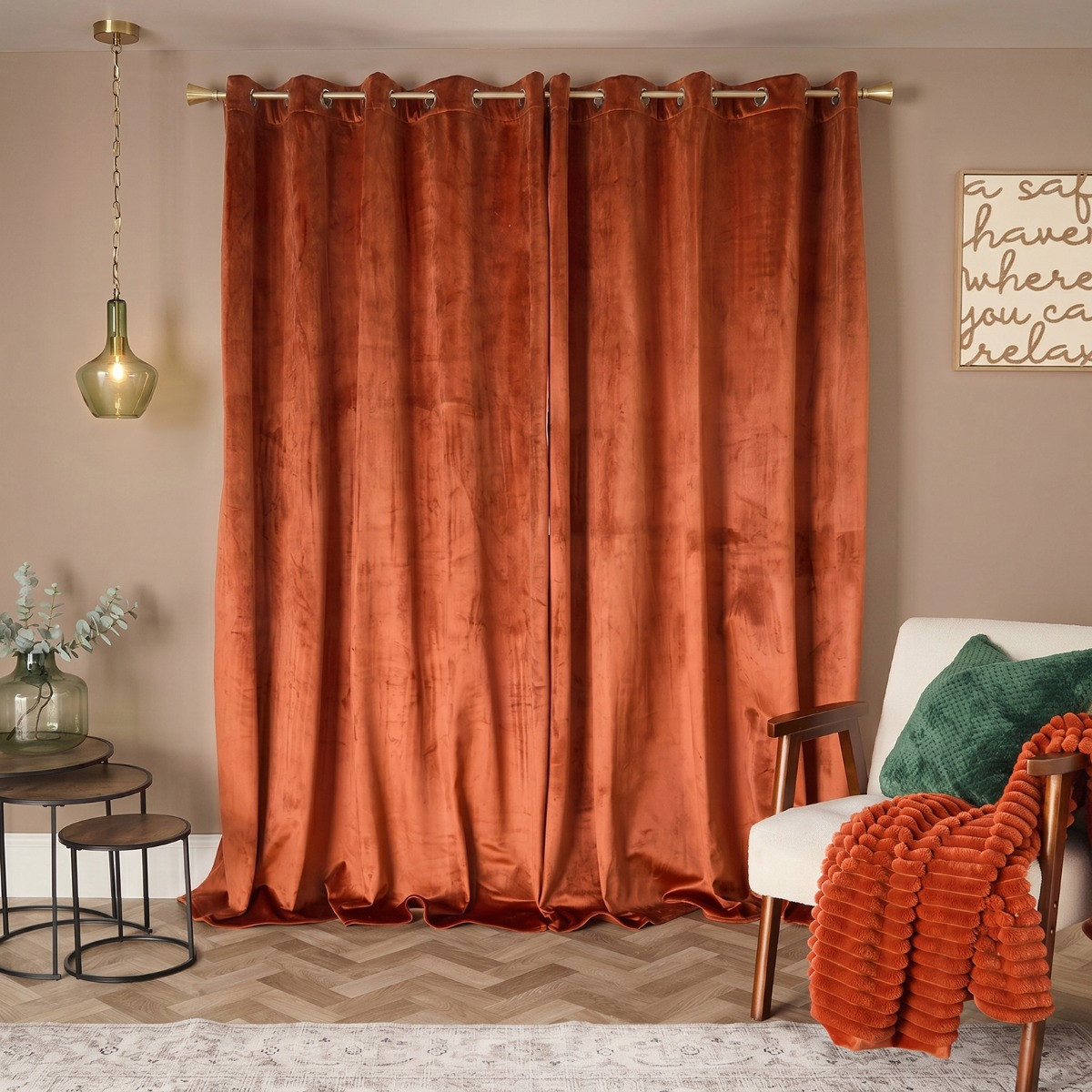 OHS Thermal Velvet Eyelet Curtains - Rust>