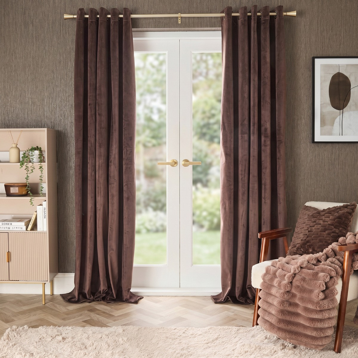 OHS Thermal Velvet Eyelet Curtains - Chocolate>