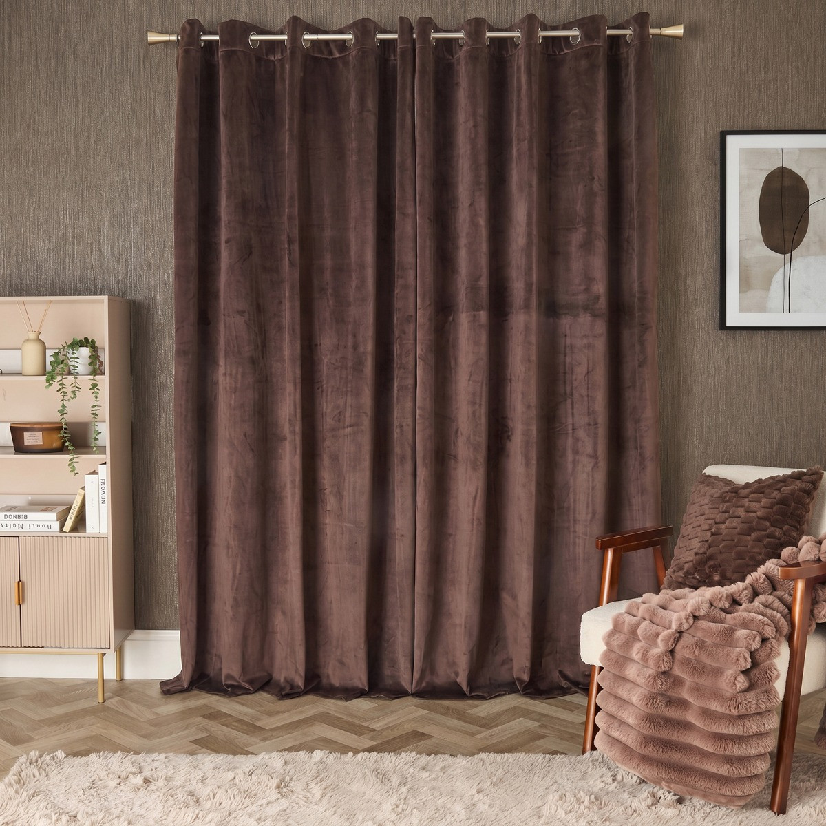 OHS Thermal Velvet Eyelet Curtains - Chocolate>