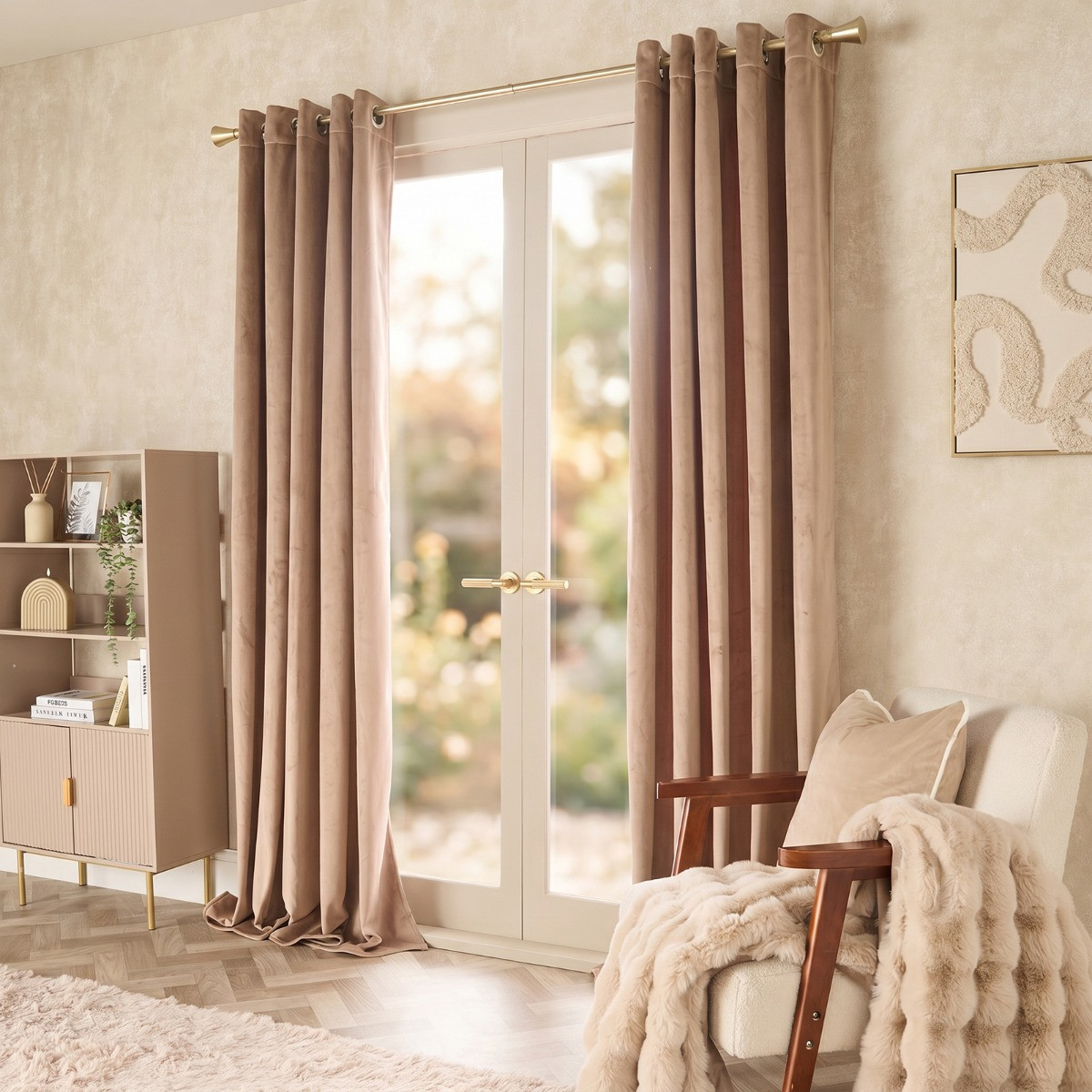 OHS Thermal Velvet Eyelet Curtains - Mink>