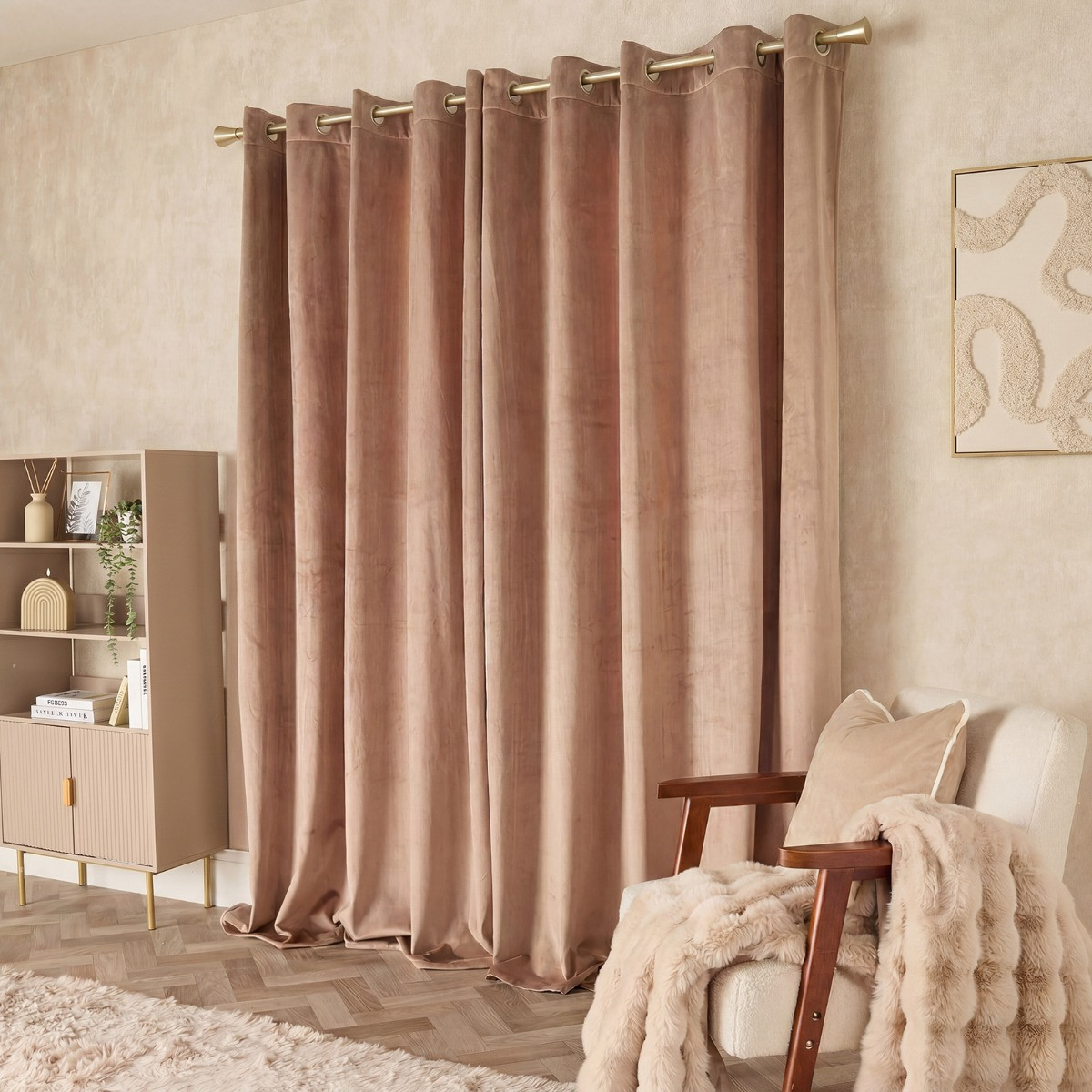 OHS Thermal Velvet Eyelet Curtains - Mink>