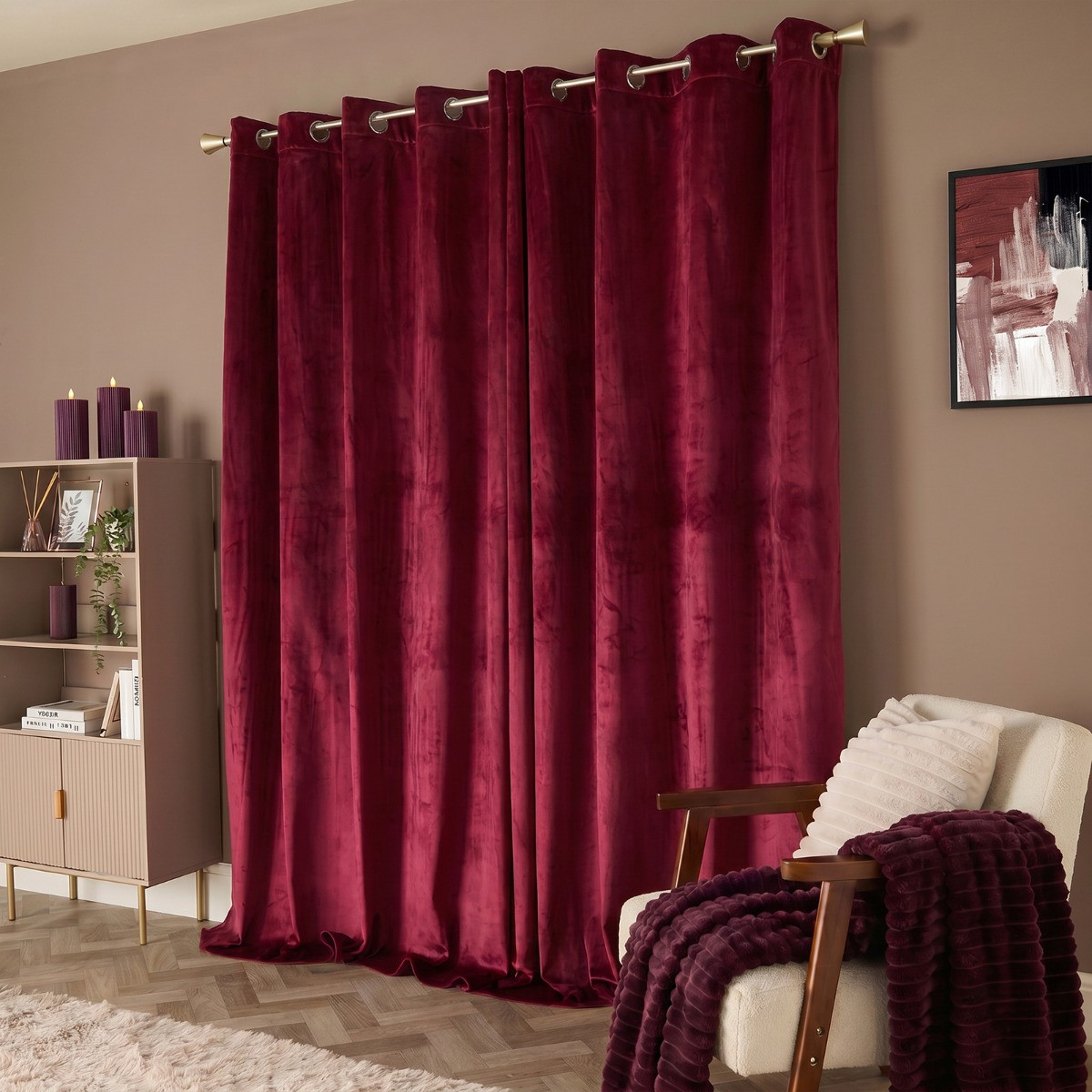 OHS Thermal Velvet Eyelet Curtains - Berry>