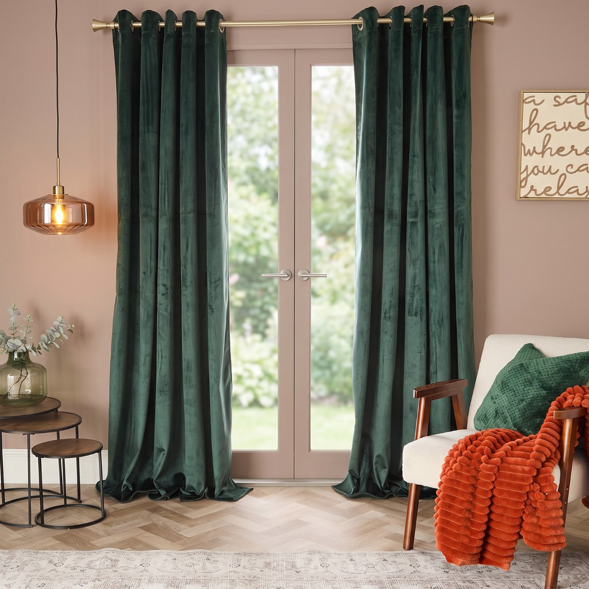 OHS Thermal Velvet Eyelet Curtains - Green>