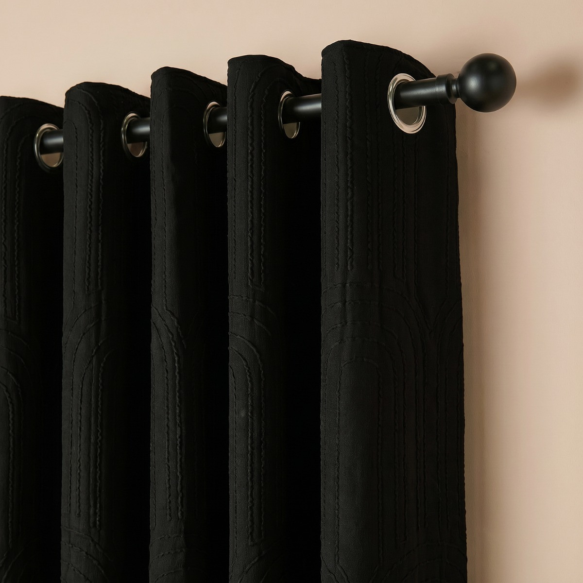 OHS Embossed Arches Eyelet Curtains - Black>