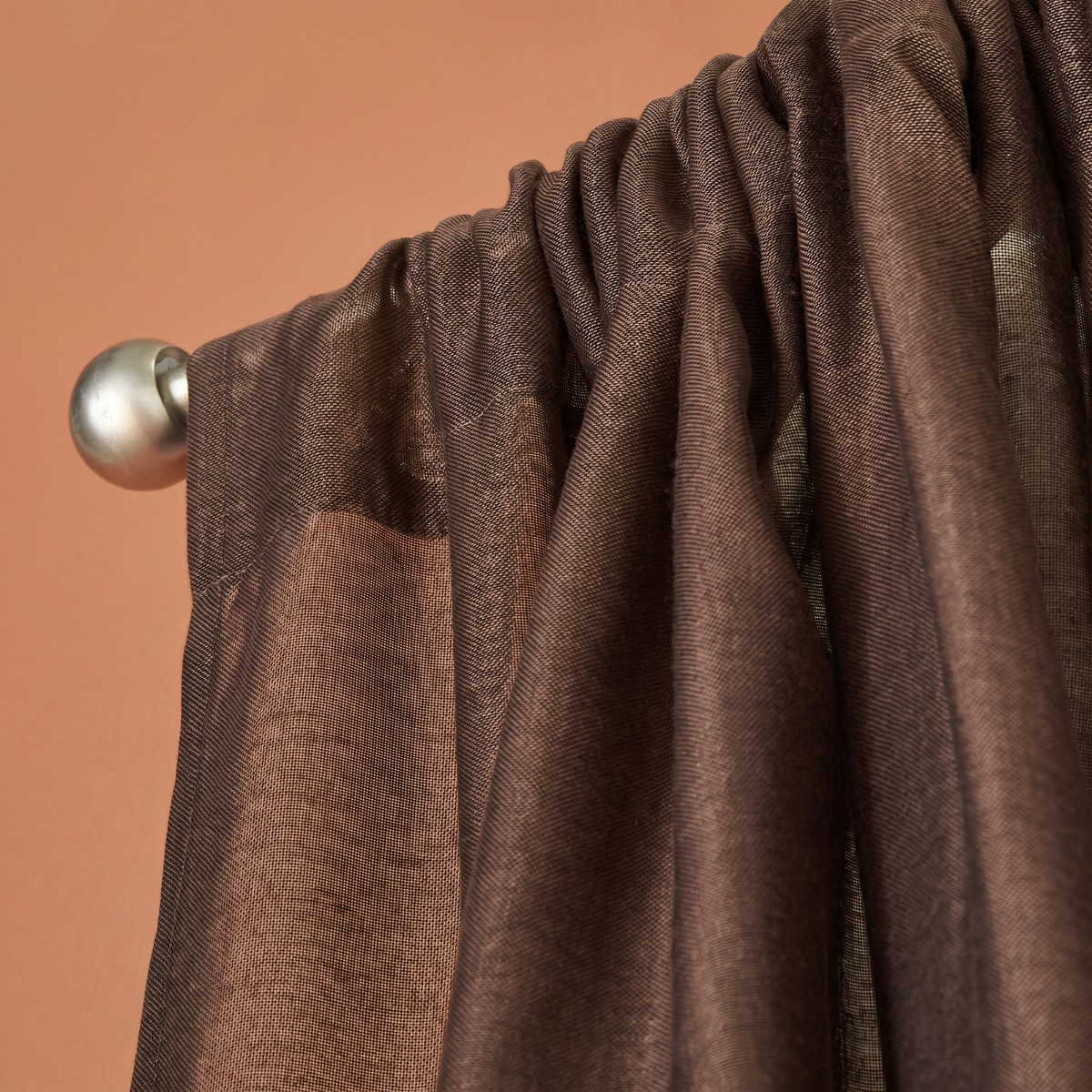 OHS Linen Look Slot Top Voile Curtains - Coffee>