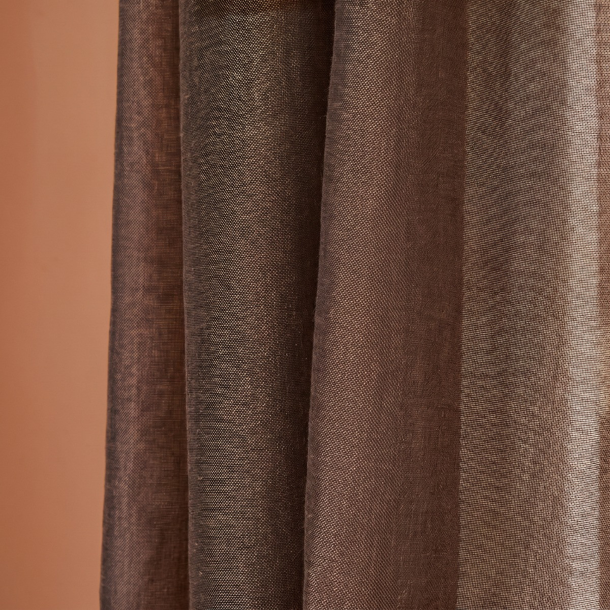 OHS Linen Look Slot Top Voile Curtains - Coffee>