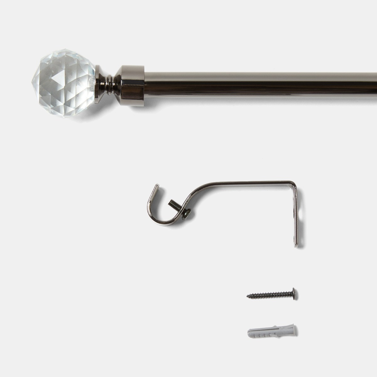 OHS Extendable Crystal Ball Curtain Pole - Gun Metal>
