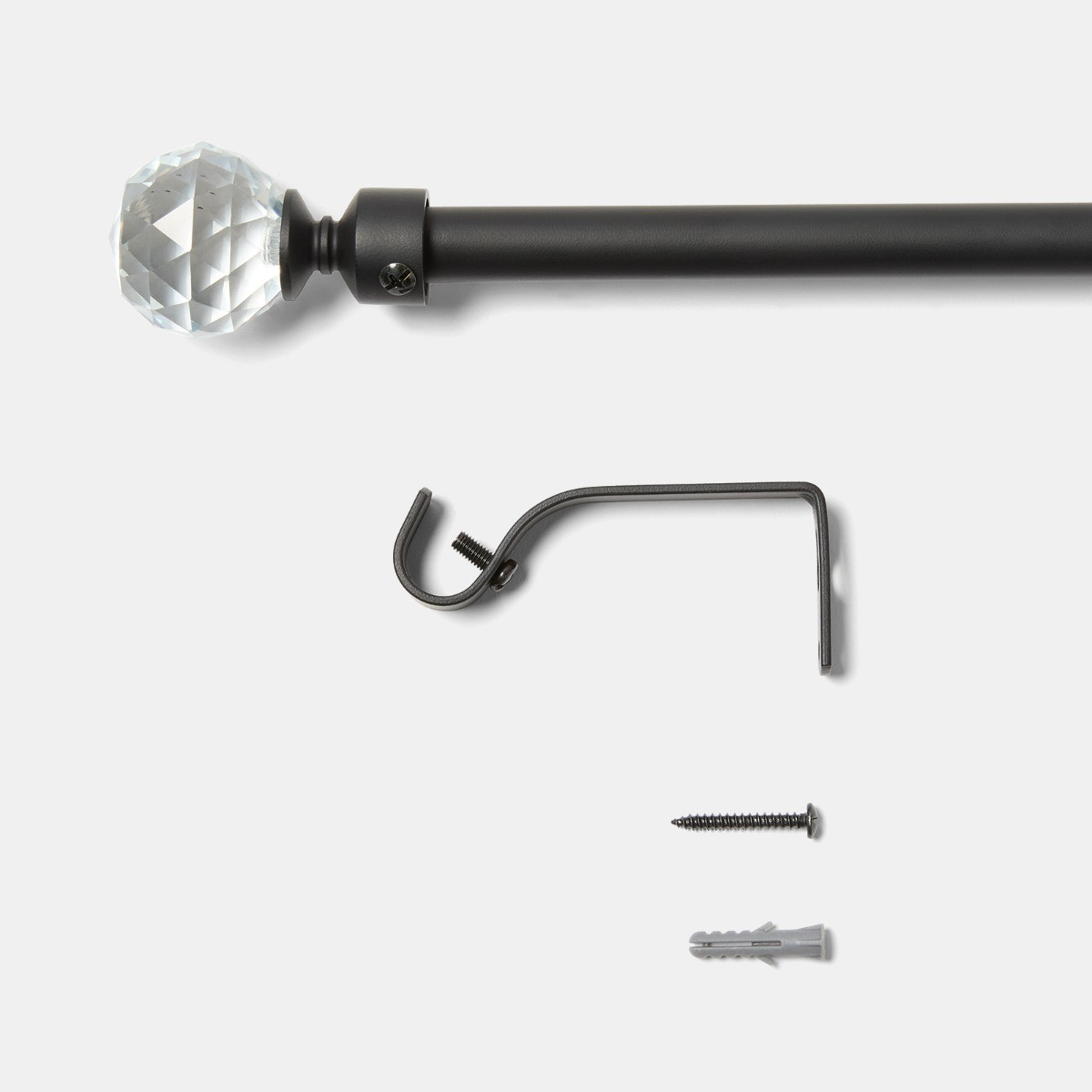 OHS Extendable Crystal Ball Curtain Pole - Black>