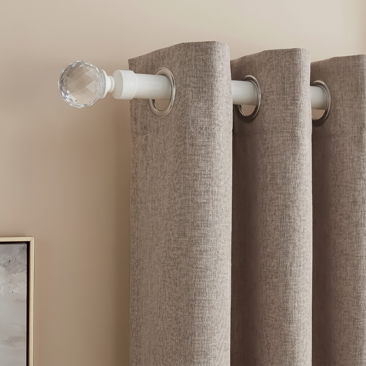 OHS Extendable Crystal Ball Curtain Pole - Cream>