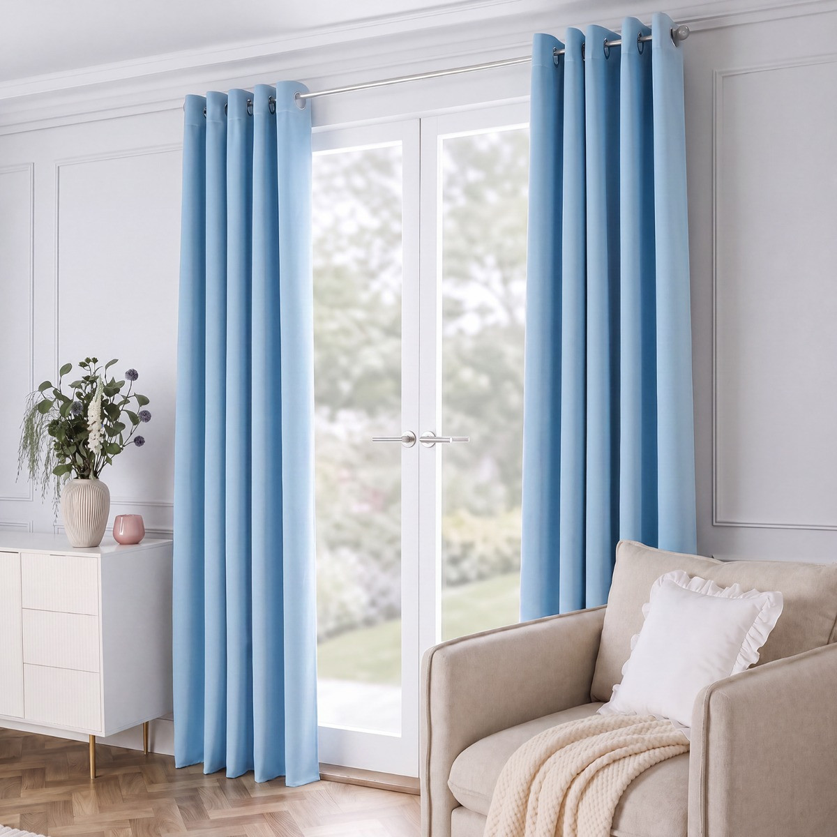 OHS Eyelet Blackout Curtains - Dusky Blue>