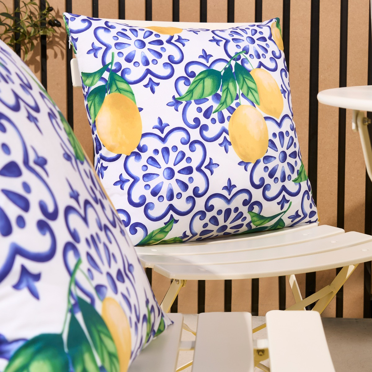 OHS Indoor/Outdoor Lemon Print Cushion Covers, Blue/White - 45 x 45cm>