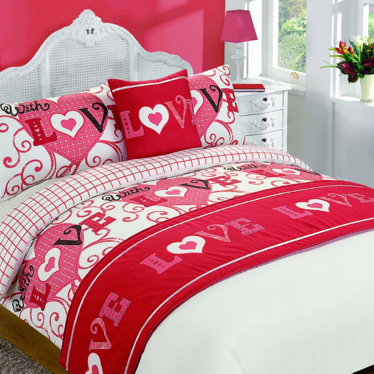 With Love Bed in a Bag Set, Red - Double>