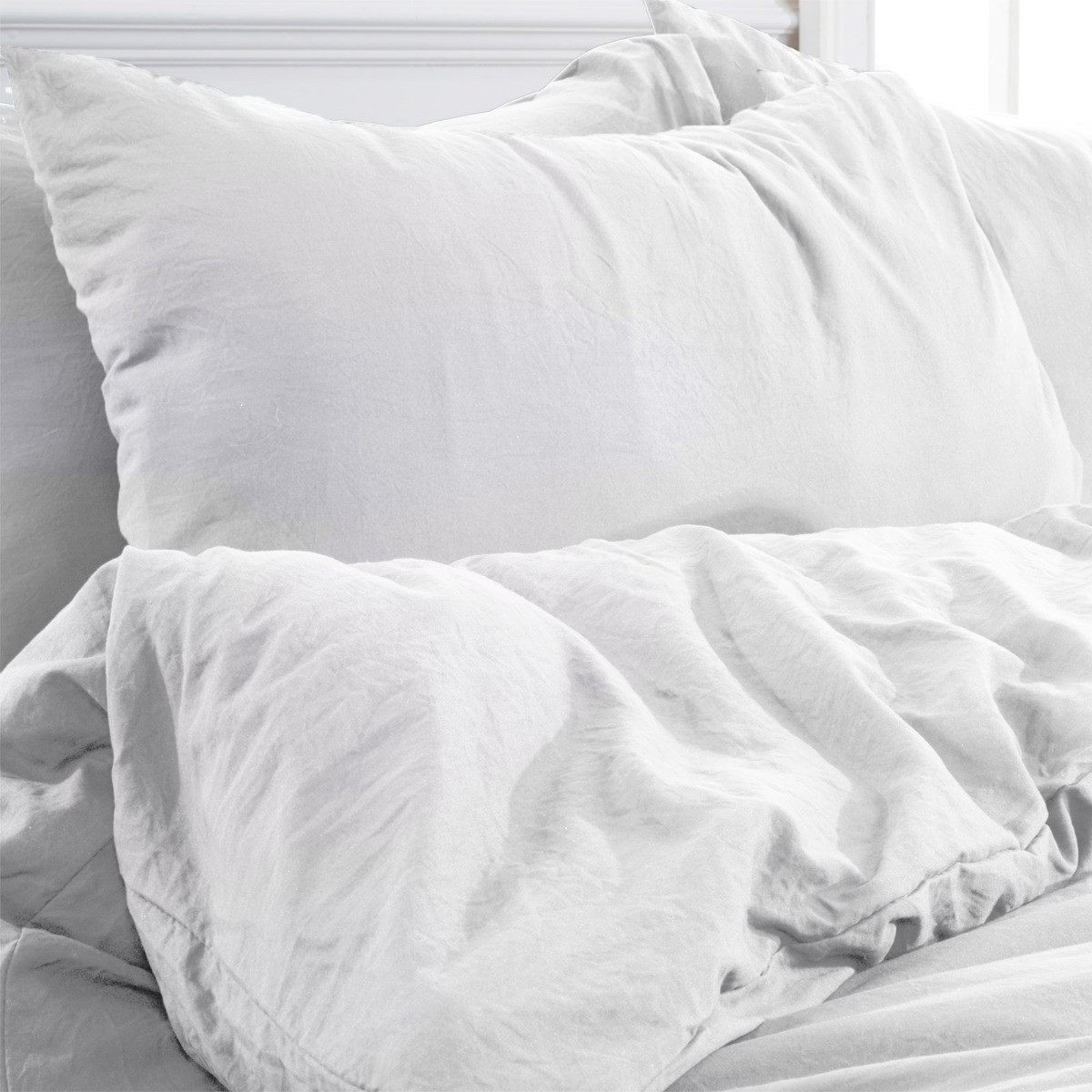 OHS Washed Linen Look Duvet Cover Set, White - Super King>