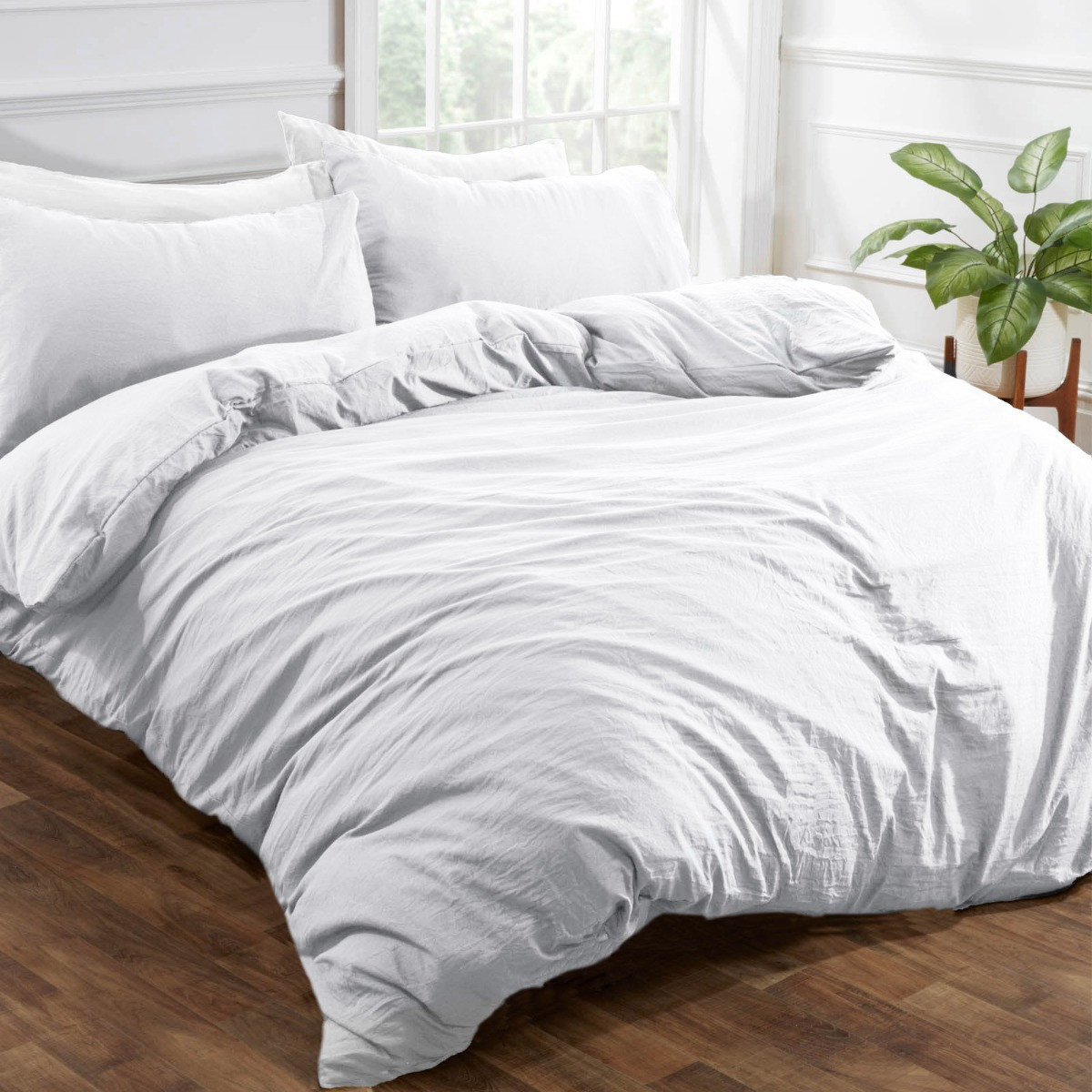 OHS Washed Linen Look Duvet Cover Set, White - Super King>