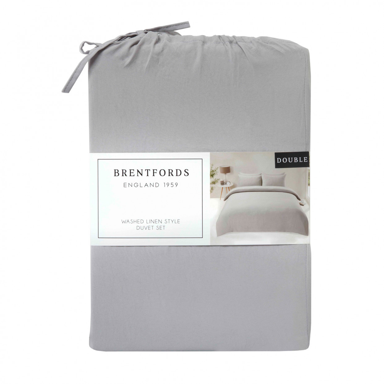 Brentfords Washed Linen Look Duvet Cover Set - Grey>