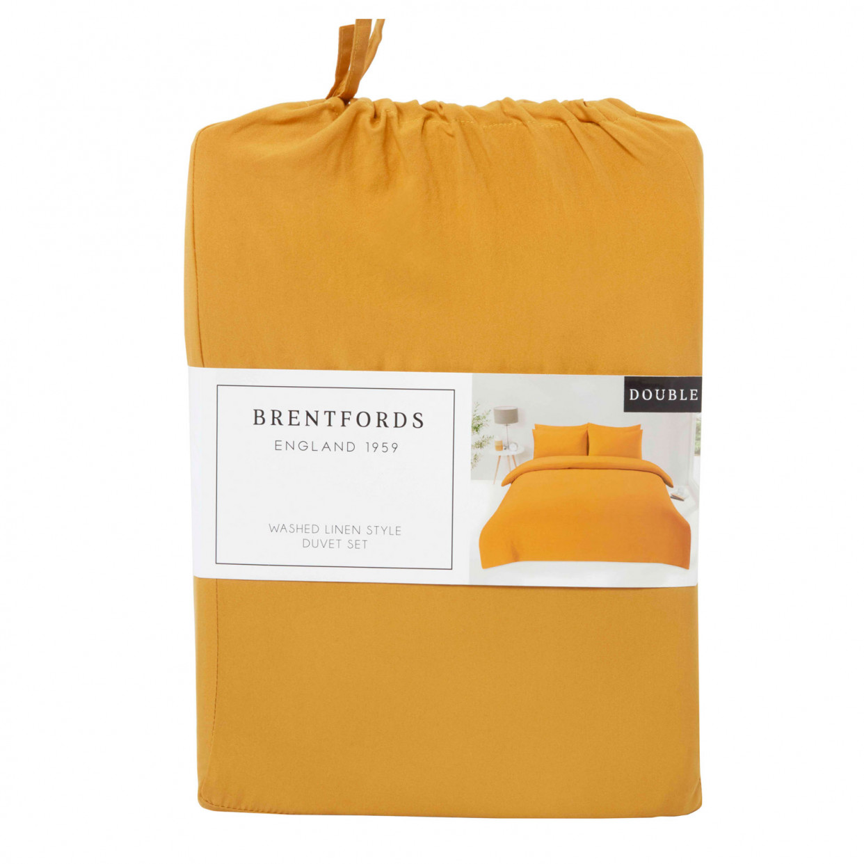 Brentfords Washed Linen Look Duvet Cover Set - Ochre>
