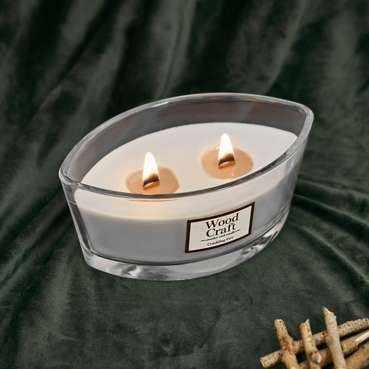 Woodcraft Large Wooden Wick Candle -  Crackling Fire>