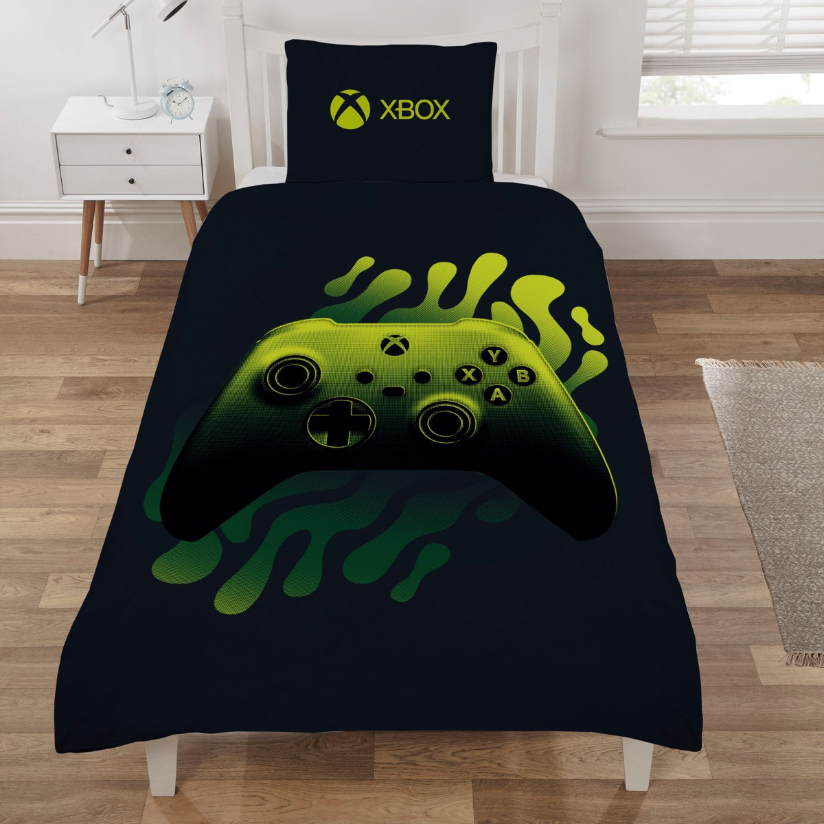 XBOX Gradient Reversible Duvet Set, Black/Green - Single>