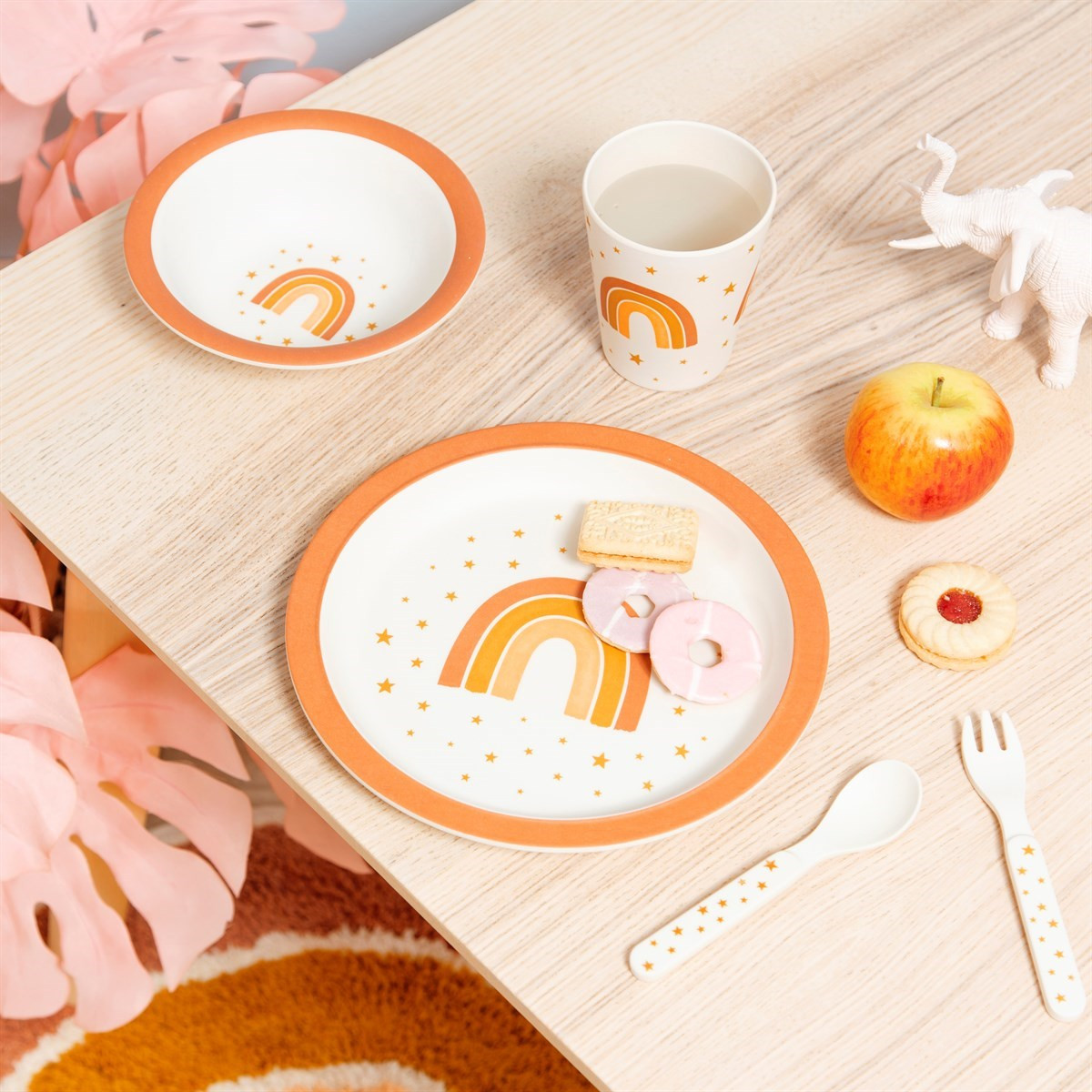 Sass & Belle Earth Rainbow Bamboo Tableware Set - Coral>