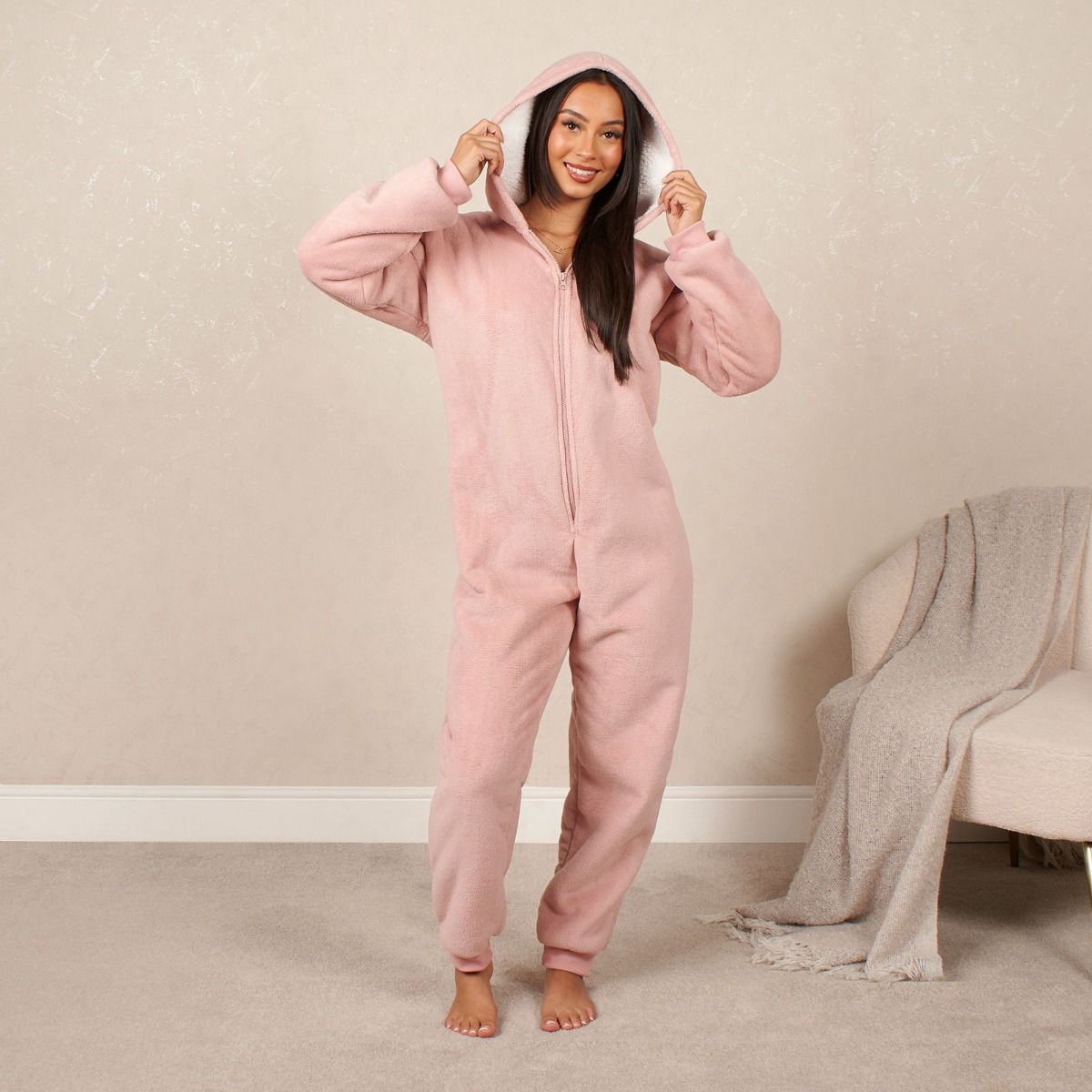 OHS Adults Sherpa Fleece Onesie Blush